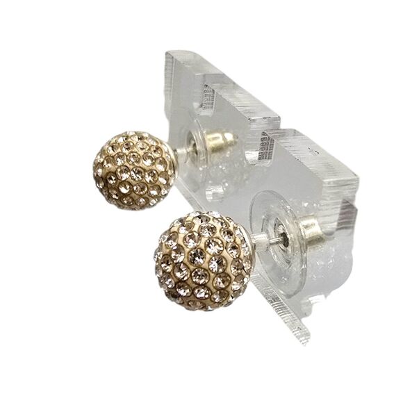 Pierced Earrings Ball Shaped Rhinestones Stainless Steel Marked Studs Sparkly - Picture 1 of 5